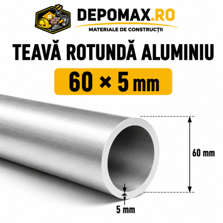 Teava rotunda aluminiu 60 x 5 mm, 6 metri (6060)